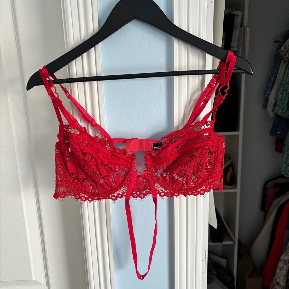For Love & Lemons Rosa Lace Underwire Bra in Red XL - Picture 3 of 13